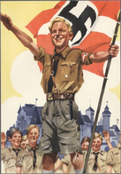 Ansichtskarten: Propaganda: 1936, Schmucktelegramm "Hitlerjunge Mit Fahne Vor Nürnberger Burg", Ursp - Political Parties & Elections