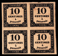 FRANCE - N°TAXE   2 - 1861 - BLOC DE 4 NEUF - 2 TMBRES SANS CHARNIERE. - 1859-1959 Postfris