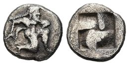 THASOS. Trihemióbolo. 550-463 A.C. A/ Sátiro A Derecha. R/ Cuatripartito Incuso. SNG Cop 191-194 (Lete); BMC 29-36 (Lete - Other & Unclassified