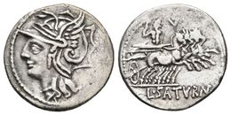 L. APPULEIUS SATURNINUS. Denario. 104 A.C. Roma A/ Cabeza De Roma A Izquierda. R/ Saturno En Cuádriga A Derecha Con Cetr - Republic (280 BC To 27 BC)