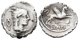 L. PAPIUS. Denario. 79 A.C. Roma. A/ Cabeza De Juno Sospita A Derecha Con Piel De Cabra, Símbolo Detrás. R/ Grifo A Dere - Republic (280 BC To 27 BC)