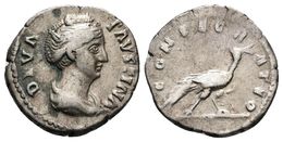 FAUSTINA I. Denario. 141 D.C. Roma. A/ Busto Drapeado A Derecha. DIVA FAVSTINA. R/ Pavo Real En Marcha A Derecha. CONSEC - República (-280 / -27)