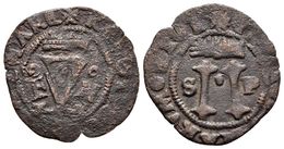 JUANA Y CARLOS. 4 Maravedís. (1504-1555). Santo Domingo. A/ F-IIII. R/ S-P. Cal-208. Ae. 2,22g. BC/MBC-. - Other & Unclassified