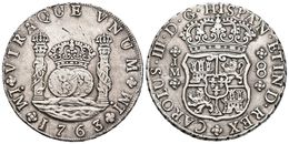 CARLOS III. 8 Reales. 1763. Lima JM. Columnario. Puntos Sobre Las Dos LMA. Cal-839. Ar. 26,75g. Marquitas. MBC+. - Otros & Sin Clasificación