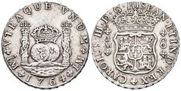 CARLOS III. 8 Reales. 1764. Lima JM. Columnario. Puntos Sobre Las Dos LMA. Cal-840. Ar. 26,90g. MBC+. - Otros & Sin Clasificación