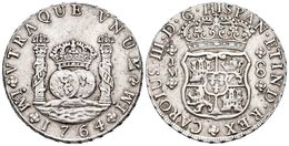 CARLOS III. 8 Reales. 1764. Lima JM. Columnario. Puntos Sobre Las Dos LMA. Cal-840. Ar. 26,90g. MBC+. - Other & Unclassified