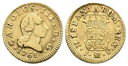 CARLOS III. 1/2 Escudo. 1761. Madrid JP. Cal-754. Au. 1,77g. Cuño Roto En Reverso. MBC. - Otros & Sin Clasificación