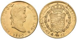 FERNANDO VII. 8 Escudos. 1820. México JJ. Cal-61; Cal-Onza 1271. Au. 27,01gr. Golpe En El Canto. MBC+. - Otros & Sin Clasificación