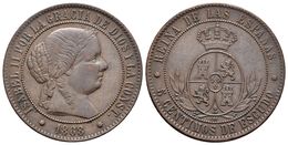 ISABEL II. 5 Céntimos De Escudo. 1868. Sevilla OM. Cal-635. Ae. 12,80g. MBC+. - Other & Unclassified