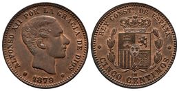 ALFONSO XII. 5 Céntimos. 1878. Barcelona OM. Cal-72. Ae. 4,95g. EBC. - Otros & Sin Clasificación