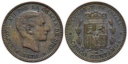 ALFONSO XII. 5 Céntimos. 1878. Barcelona OM. Cal-72. Ae. 4,69g. Precioso Tono Irisado. EBC. - Other & Unclassified