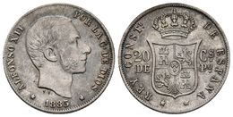 ALFONSO XII. 20 Centavos De Peso. 1885. Manila. El 5 De La Fecha Doblemente Acuñado. Cal-92. Ar. 5,15g. MBC+. - Otros & Sin Clasificación