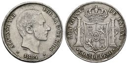 ALFONSO XII. 50 Centavos De Peso. 1884. Manila. Cal-84. Ar. 12,92g. MBC+. Escasa. - Autres & Non Classés