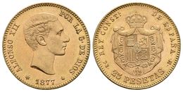 ALFONSO XII. 25 Pesetas. 1877 *18-7_ (fallo En La Estrella). Madrid DEM. Cal-3. Au. 8,06g. EBC. - Otros & Sin Clasificación