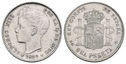 ALFONSO XIII. 1 Peseta. 1899 *18-99. Madrid SGV. Cal-42. Ar. 5,02g. Rayita En Anverso. EBC. - Otros & Sin Clasificación