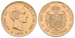 ALFONSO XII. 10 Pesetas. 1878 *19-62. Madrid DEM. Reacuñación Oficial. Cal-10. Au. 3,23g. SC-. - Autres & Non Classés