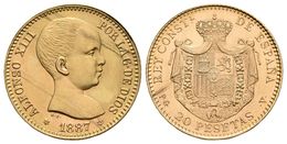 ALFONSO XIII. 20 Pesetas. 1887 *19-62. Madrid PGV. Reacuñación Oficial. Cal-6. Au. 6,47g. Impurezas En El Cuño. SC-. - Autres & Non Classés