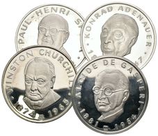 MEDALLAS. Lote Compuesto Por 4 Medallas De Plata Tipo Thaler De Personalidades: Winston Churchill, Konrad Adernauer, Pau - Autres & Non Classés