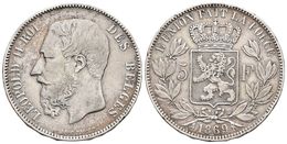 BELGICA. Leopoldo II. 5 Francs. 1869. Viena. Km#24.1. Ar. 24,92g. Marquitas. MBC. - Otros & Sin Clasificación