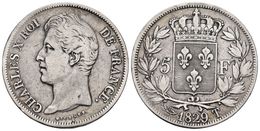 FRANCIA. Carlos X. 5 Francs. 1829. Nantes T. Gad.644 ; F.311. Ar. 24,69g. MBC-. - Otros & Sin Clasificación