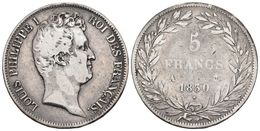 FRANCIA. Luis Felipe I. 5 Francs. 1830. Paris A. Gad.676 ; F.315. Ar. 24,49g. MBC-. - Andere & Zonder Classificatie