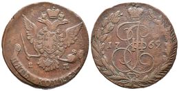 RUSIA. Catherina II. 5 Kopeks. 1769. Ekaterinburg EM. Km#59.3; Bitkin 616. Ae. 52,61g. MBC. - Otros & Sin Clasificación