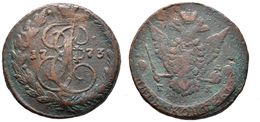 RUSIA. Catherina II. 5 Kopeks. 1773. Ekaterinburg EM. Km#59.3; Bitkin 623. Ae. 49,67g. BC+/MBC-. - Sonstige & Ohne Zuordnung