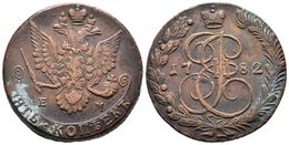 RUSIA. Catherina II. 5 Kopeks. 1782. Ekaterinburg EM. Km#59.3; Bitkin 633. Ae. 49,91g. MBC+. - Otros & Sin Clasificación