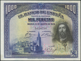 1000 Pesetas. 15 De Agosto De 1928. (doblez Vertical)(Edifil 2017: 357). MBC+. - Autres & Non Classés