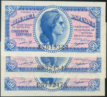 Conjunto De Tres Billetes De 50 Céntimos De La Emisión Del 18 De Enero De 1938, Con Las Tres Series Conocidas A, B Y C.  - Other & Unclassified