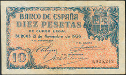 10 Pesetas. 21 De Noviembre De 1936. Banco De España, Burgos. (Edifil 2017: 418). BC+. - Otros & Sin Clasificación