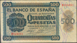 500 Pesetas. 21 De Noviembre De 1936. Banco De España, Burgos. Serie B. (Edifil 2017: 422a). MBC. - Autres & Non Classés