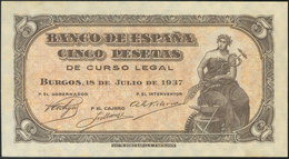 5 Pesetas. 18 De Julio De 1937. Banco De España, Burgos. (Edifil 2017: 424a). SC-. - Otros & Sin Clasificación