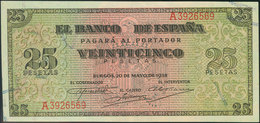 25 Pesetas. 20 De Mayo De 1938. Banco De España, Burgos. Serie A. (Edifil 2017: 430). EBC+. - Otros & Sin Clasificación