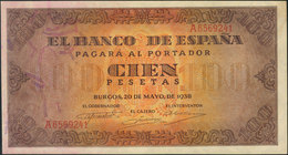 100 Pesetas. 20 De Mayo De 1938. Banco De España, Burgos. Serie A. (Edifil 2017: 432). EBC+. - Otros & Sin Clasificación