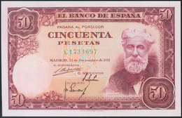 50 Pesetas. 31 De Diciembre De 1951. Serie C. Apresto Original. (Edifil 2017: 462a). SC. - Other & Unclassified