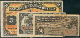 Conjunto De Billetes De Cuba De La Emisión Del 15 De Agosto De 1896 Correspondientes A Los Valores De 50 Centavos, 1 Pes - Otros & Sin Clasificación