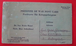 PRISONER OF WAR POSTCARD TO KULMBACH - GERMANY - Weltkrieg 1939-45