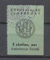 9027-SELLO LOCAL ESPAÑA GUERRA CIVIL CORNELLA DE LLOBREGAT ASISTENCIA SOCIAL BARCELONA CATALUÑA.CATALUNYA.SELLO LOCAL ES - Viñetas De La Guerra Civil