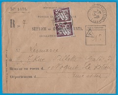 Lettre N° 1494 Service Des Recouvrements France 1936 Recommandée De 28 COUDRAY-au-PERCHE Taxée à NOGENT-Le-ROTROU - 1859-1959 Storia Postale