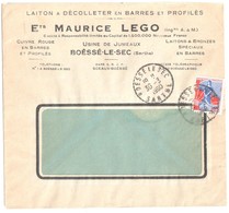 BOSSE Le SEC Sarthe Lettre Entête Maurice LEGO Laiton Décolleté Barres 25c Marianne Nef Yv 1234 Ob Lautier B7 1961 - Storia Postale