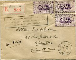 REUNION LETTRE RECOMMANDEE PAR AVION AVEC CACHET "100e LIAISON.....LA REUNION-MADAGASCAR" DEPART SAINTE-MARIE 29-3-47... - Storia Postale