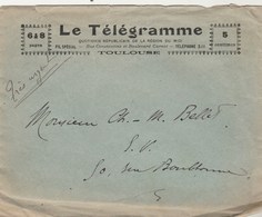 Enveloppe Pour Journal Le Télégramme De Toulouse Haute Gronne Préaffranchie 5 Centimes - Déchirure - Zeitungsmarken (Streifbänder)