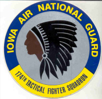IOWA-AIR-NATIONAL-GUARD-1 74TH TACTICAL FIGHTER SQUADRON-STICKER-AUTOCOLLANT-ORIGINAL-RARE-NOT USED-PERFECT CONDITION! - Aviación