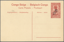 Belgisch-Kongo: 1921, Stationery Card 30 On 10c. Red, Lot Of Six Unused Cards Showing Varieties: Shi - Collections