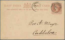 Indien: 1886-1911 Formerly DANISH POSSESSION TRANQUEBAR: Seven Postal Stationery Items Used From The - 1852 District De Scinde