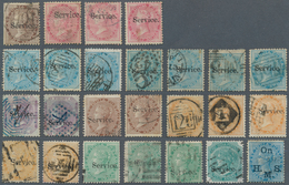 Indien - Dienstmarken: 1866-72, Group Of 24 QV Stamps With Small "Service." Overprint, Plus 1877 ½a. - Sellos De Servicio