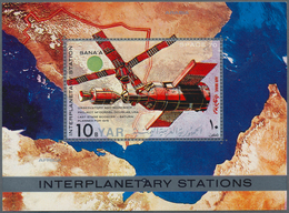 Jemen: 1970, Interplanetary Stations Two Different Perf. And Imperf. Miniature Sheets 10b. 'Spaceshi - Yémen