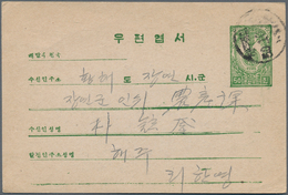 Korea-Nord: 1950, Stationery Card 50 Ch. Order Of Merit Green (4) With October 1950 Postmarks; 9, 11 - Korea, North