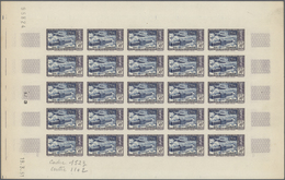 Marokko: 1951, 50fr. Sanatorium Of Ben Smine, Imperforate Colour Proof Sheet Of 25 Stamps "blue And - Lettres & Documents